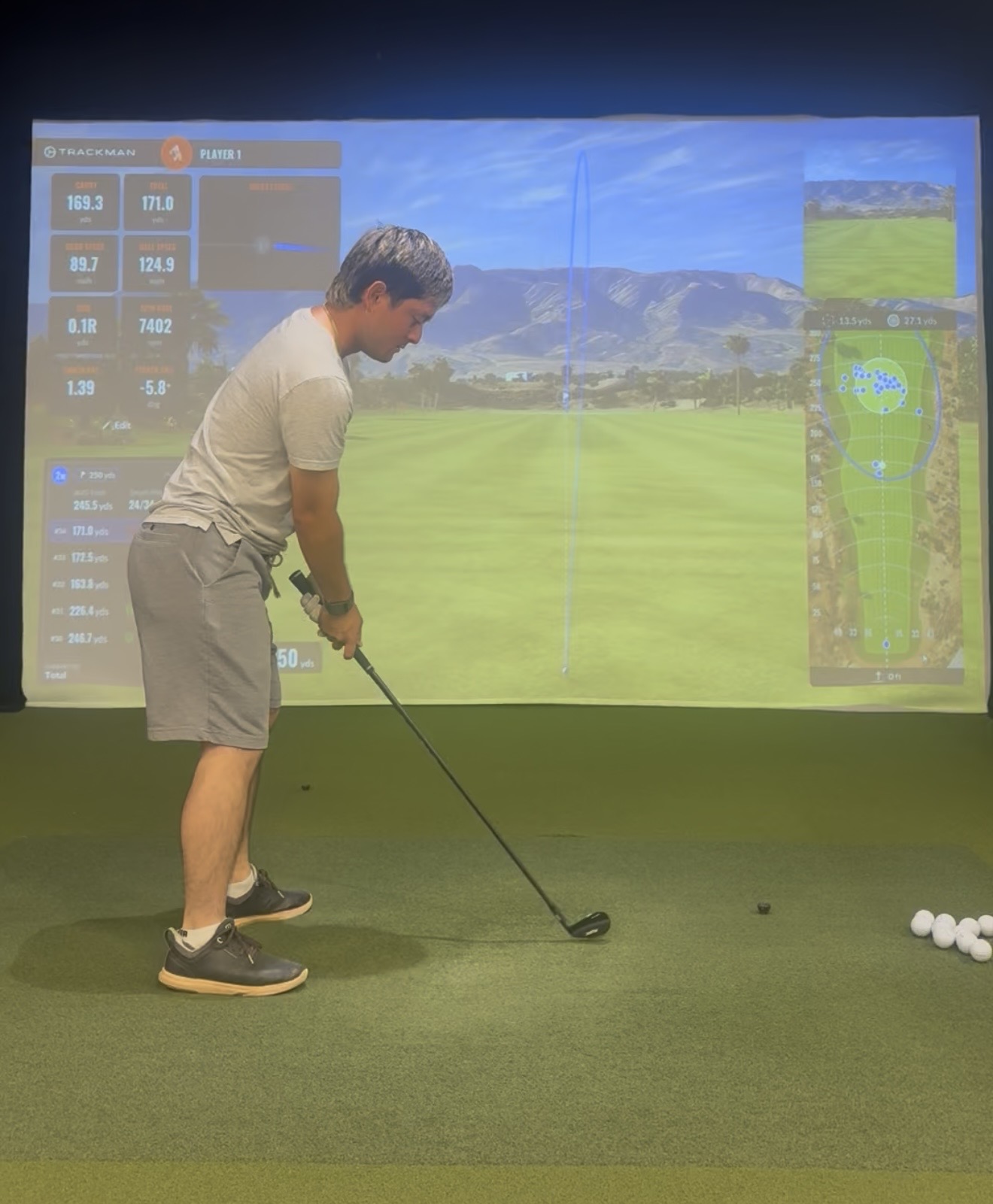 Golfer testing equipment with TrackMan launch-monitor data